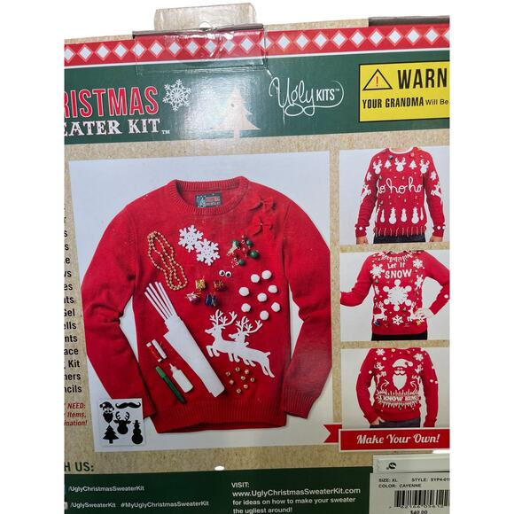 NWT Ugly Christmas Sweater Kit Men XL Women XXL Red Knit Sweater Reindeer Snow - Picture 2 of 11